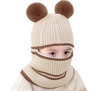 Jarseila Cagoule Bébé Chapeau Hiver Chaud Enfants Tricoté Bonnet Fille Garçon Pompon Bonnet Écharpe Cache Oreilles 2 en 1 pour 2-5 Ans