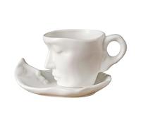 Jarsense 1 lot de tasses à café en céramique avec soucoupe et cuillère, 260 ml, tasse à café irrégulière pour petit déjeuner, tasse à thé créative (blanc)
