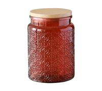 Jarsense Bocal en verre de 700 ml avec couvercle en bambou - Bocal scellé en verre de qualité alimentaire pour la maison - Bocal pour grains de café et feuilles de thé - Motif bégonia (rouge)