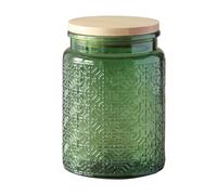 Jarsense Bocal en verre scellé de 700 ml avec couvercle en bambou de qualité alimentaire pour café, grains de thé, feuilles de thé, motif floral (vert)