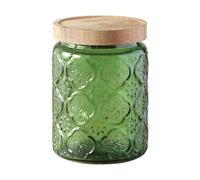 Jarsense Bocal en verre scellé de 700 ml avec couvercle en bois de qualité alimentaire pour café, grains de thé, feuilles, motif bégonia (vert)