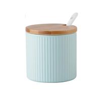 Jarsense Sucrier en céramique de 300 ml avec couvercle et cuillère en bois, pot à épices en forme de rayures pour sel, sucre, café, thé, assaisonnement pour la maison, la cuisine, le café, le bar,