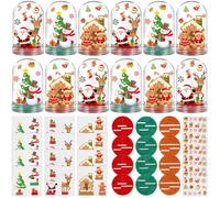 JarThenaAMCS Lot de 12 boules à neige de Noël à faire soi-même en plastique - Père Noël, bonhomme de neige et bonhomme en pain d'épice - Kit de fabrication de boules à neige avec autocollant pour Noël