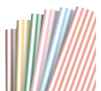 JarThenaAMCS Lot de 12 feuilles de papier cadeau à rayures colorées - Pas de rouleau - Papier cadeau à rayures d'été pliées à plat pour anniversaire, fête prénatale, mariage, vacances, loisirs