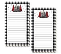 JarThenaAMCS Lot de 2 blocs-notes magnétiques de Noël rustiques pour liste de choses à faire - Motif à carreaux noirs et blancs - Pour la maison, la cuisine, le réfrigérateur