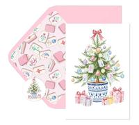 JarThenaAMCS Lot de 24 cartes de Noël avec enveloppes, motif sapin de Noël, mahjong, note vierge avec autocollants pour fêtes d'hiver, fête d'anniversaire, 10,2 x 15,2 cm