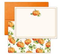 JarThenaAMCS Lot de 24 cartes de papeterie d'automne avec enveloppes | Feuilles de citrouille aquarelle, non pliantes, double face, carte de vœux vierge, fournitures d'invitation pour fête