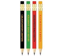 JarThenaAMCS Lot de 48 crayons courts noirs du mois d'histoire avec gomme de 10,2 cm, noir, jaune, rouge, vert, demi-crayons en bois africain pour salle de classe, bureau, papeterie, cadeau