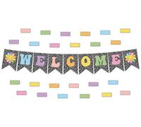 JarThenaAMCS Lot de 65 tableaux d'affichage de bienvenue colorés, composition florale pour salle de classe, bannière de bienvenue, papier découpé pour la rentrée scolaire, tableau noir, décorations de