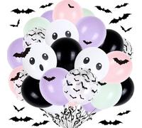 JarThenaAMCS Lot de 72 ballons d'Halloween en latex avec autocollants, chauve-souris, fantôme, pour décoration de fête ou friandises, 30,5 cm