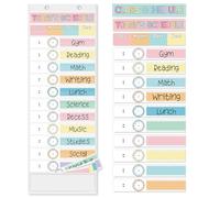 JarThenaAMCS Tableau de poche pour horaire quotidien pastel de 33 x 90 cm, coloré, 13 + 1 poche, avec 24 cartes pour salle de classe, fournitures de bureau à domicile