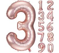JARTTY Ballon Anniversaire 3 Ans Ballons Chiffre Numéro 3 Rose Gold 101 cm Gonflable Grand Hélium Happy Birthday Fête Decoration