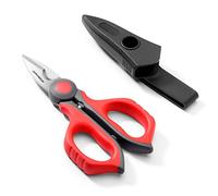 JARVISTAR Ciseaux d'électricien Professionnels, Ciseaux Fibre Optique avec Poignée en Caoutchouc Aouple en Compris Housse de Protection, Ciseaux d'électricien Isolés 153mm (Noir Rougeâtre)