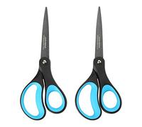 JARVISTAR Lot de 2 paires de ciseaux à papier antiadhésifs en titane - Ultra tranchants - Pour la maison, le bureau - Lame en acier inoxydable - Manche souple - 21 cm - Bleu/noir