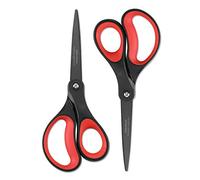 JARVISTAR Lot de 2 paires de ciseaux à papier antiadhésifs en titane - Ultra tranchants - Pour la maison, le bureau - Lame en acier inoxydable - Manche souple - 21 cm - Rouge/noir