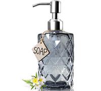 JASAI Diamond Design Distributeur de Savon en Verre avec Pompe à Savon en Acier Inoxydable 304, 340 ML, Distributeur de Savon de Cuisine pour Salle de Bain, Savon pour Les Mains, Savon à Vaisselle
