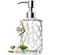 JASAI Distributeur de Savon en Verre Diamant avec Pompe en Acier Inoxydable 304 Transparent pour Salle de Bain, Savon à Main, Lotion