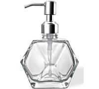JASAI Distributeur de Savon en Verre Transparent, Flacon Distributeur de lotions de comptoir avec Pompe en Acier Inoxydable pour décoration d'intérieur, Accessoire de Salle de Bain, Excellent pour