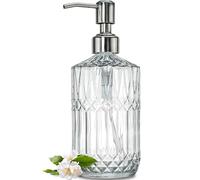 JASAI Distributeur de savon en verre transparent gaufré de 532 ml avec pompe antirouille, distributeur de savon à vaisselle rechargeable pour cuisine, salle de bain, savon pour les mains, lotion
