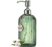 JASAI Distributeur de savon vert de 532 ml avec pompe antirouille, distributeur de savon rechargeable avec verre épais, distributeur de savon de cuisine pour savon vaisselle, savon pour les mains