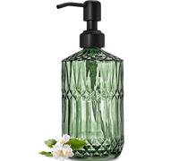 JASAI Distributeur de Savon Vert de 532 ML avec Pompe antirouille Noire, Distributeur de Savon de Cuisine Rechargeable avec Verre épais, Distributeur de Savon de Salle de Bain pour Savon pour Les