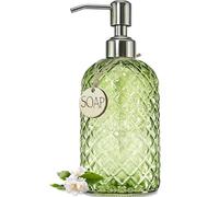 JASAI Distributeur de Savon Vert thé de 510 ML avec Pompe antirouille, Distributeur de Savon en Verre Rechargeable pour Salle de Bain et Cuisine, pour distribuer du Savon à Vaisselle, Savon pour Les