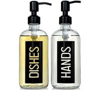 JASAI Lot de 2 distributeurs de Savon en Verre de 532 ML, Pompe en Acier Inoxydable, Distributeur de Cuisine avec étiquette Chic, Rechargeable pour Vaisselle