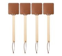 Jasaly Lot de 4 tapettes à mouches en cuir de 44,3 cm - Tapette à mouches manuelle avec poignée en bois