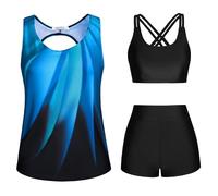 JASAMBAC Maillot De Bain Short Femme 3 PièCes Tankinis Femme Imprimé Floral ContrôLe du Ventre Bikinis AthléTique Maillot De Bain Modeste Tankini
