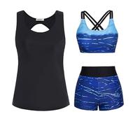 JASAMBAC Tankini Maillot De Bain Femme 3 PièCes pour Femme Imprimé Floral ContrôLe du Ventre Bikinis AthléTique Maillot De Bain Modeste Shorty