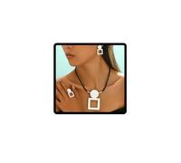 Jascatin 1 paire de colliers carrés en fer avec pendentif et boucles d'oreilles - Collier argenté - Collier ras du cou pour femme