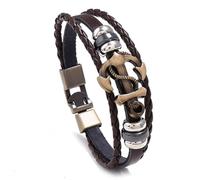 Jascatin Bracelet tressé en cuir tressé avec ancre - Bracelet manchette ethnique tribal élastique pour homme et femme, taille unique, Métal, Pas de gemme