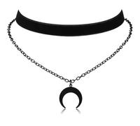 Jascatin Collier ras du cou avec pendentif en forme de croissant de lune noir pour femme, taille unique, Métal, Pas de gemme