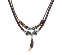 Jascatin Collier ras du cou bohème turquoise double couche avec pendentif en forme de fleur en bois tissé pour femme, Métal