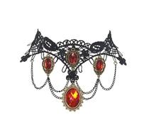Jascatin Collier ras du cou en dentelle noire avec pendentif en pierre précieuse rouge pour femme