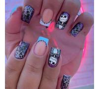 Jascatin Lot de 24 faux ongles carrés à presser en acrylique pour femme Motif fantôme Violet