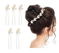 Jascatin Lot de 5 épingles à cheveux dorées en forme de feuille pour mariée - Accessoires de cheveux avec perles - Pour femme et fille