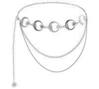 Jascatin Mode Stratered Croissant Lune Taille Chaîne Ceinture Réglable Métal Lien Ventre Chaîne Corps pour Femmes Filles (Argent)
