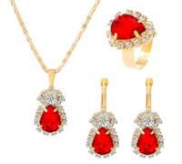 Jascatin Parure de bijoux de mariage avec collier, boucles d'oreilles et bague en strass étincelants pour femme, taille unique, Métal, Pas de gemme