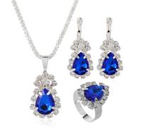 Jascatin Parure de bijoux de mariage avec collier, boucles d'oreilles et bague en strass étincelants pour femme, taille unique, Métal, Pas de gemme