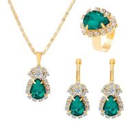 Jascatin Parure de bijoux de mariage avec collier, boucles d'oreilles et bague en strass étincelants pour femme, taille unique, Métal, Pas de gemme