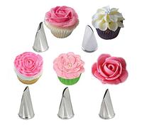 JasCherry 5 Pièces Fleur Douilles à pâtisserie en Acier Inoxydable pour Décoration de Gâteaux - Réutilisables Rose Douille Patisserie pour Tarte et Cupcakes #A