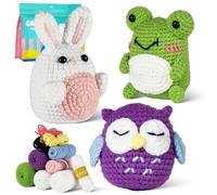 JasCherry Kit de crochet, kit animal au crochet pour débutants adultes, cadeau pour débutants avec vidéo d'instructions étape par étape, fil doux, tricot - Grenouille, Hibou, Lapin