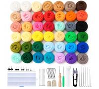 JasCherry Kit de Feutrage à l'Aiguille, 50 Couleurs Kit de Feutrage avec Aiguilles, Outils de Feutrage, Fibres de Feutre pour Artisanat DIY, Poupées et Ornements (3 g/Couleur)