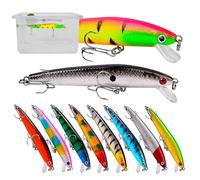 JasCherry Kit leurres de pêche réalistes, leurres avec Yeux 3D, hameçons, Accessoires de pêche, jigs pour Eau Douce et Eau salée, 10 pièces