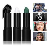 JasCherry Lot de 3 bâtons noirs pour les yeux , couleurs de peinture pour football baseball crosse, noir blanc vert Eyeblack Stick pour clown squelette Halloween maquillage cosplay fête