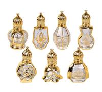 JasCherry Lot de 7 Bouteilles D'huile Vintage, Bouteilles en Verre Roll-on Vides Huile Essentielle, Rechargeable Rouleaux D'huiles Essentielles Flacon Verre Bille