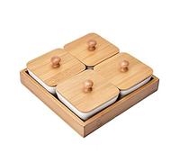 JasCherry Plateau de Service Apéritif, Bols à Tapas et Sauces avec Plateau en bois, Assiette de Service en Céramique pour Apéritif, Condiments, Collations, Noix et Bonbons