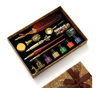 JasCherry Stylo Dip à Plume Set, Plume Calligraphie et Encre avec Sceau de Cire, 6 Encre et 18 Pointes de Rechang, Coffret Cadeau pour Signatures, Calligraphie, Dessin, Ecriture, Décoration