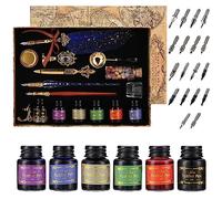JasCherry Stylo Dip à Plume Set, Plume Calligraphie et Encre avec Sceau de Cire, 6 Encre et 18 Pointes de Rechang, Coffret Cadeau pour Signatures, Calligraphie, Dessin, Ecriture, Décoration